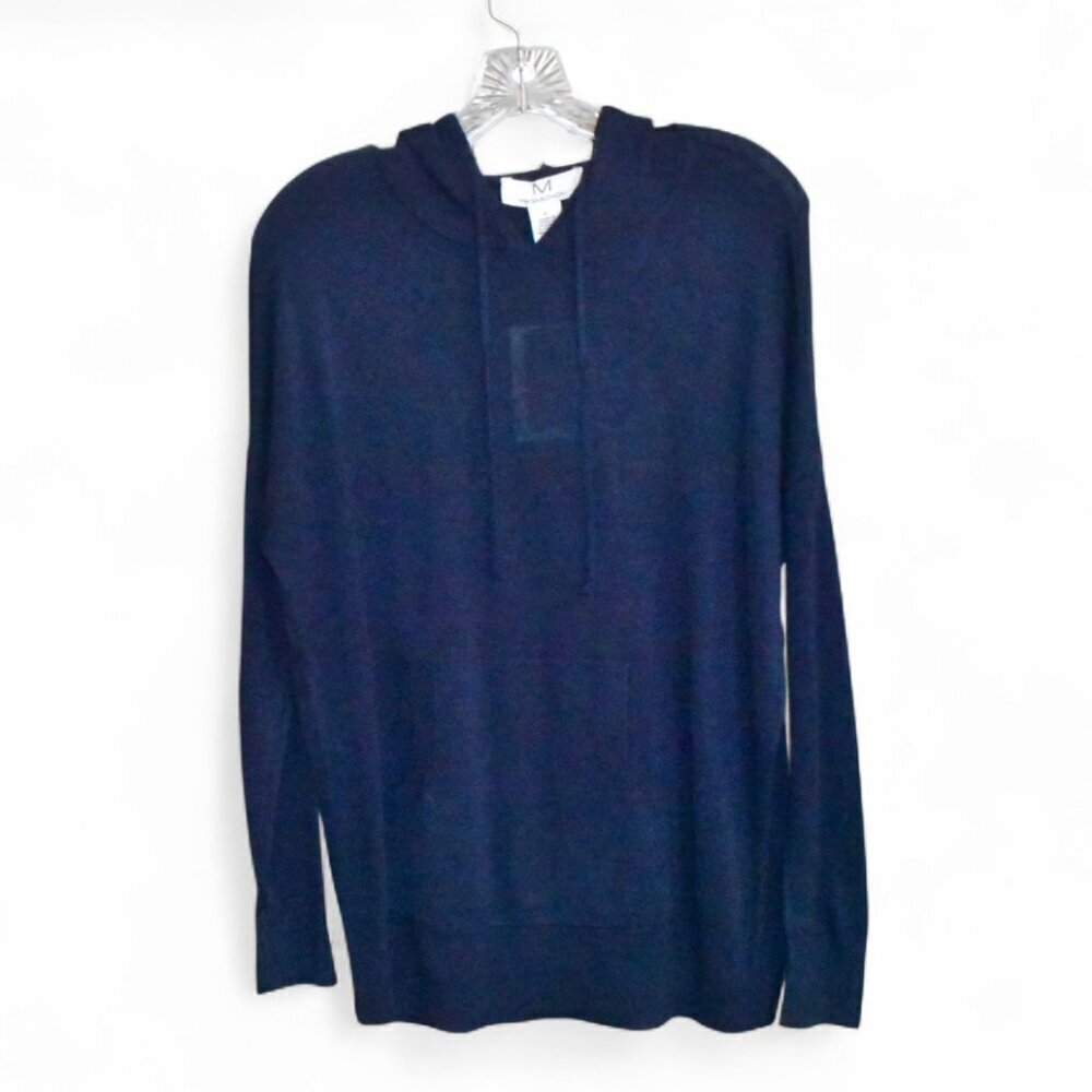 Magaschoni Cashmere Blend Pullover Hoodie Sweater Deep Navy Blue Size S